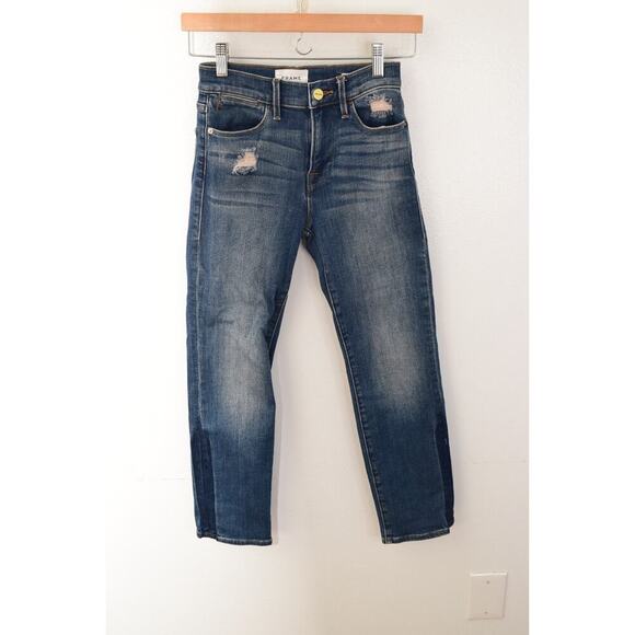 Frame Jeans Womens 24 X 25 Le High Straight Dark Wash Distressed Sprung - Picture 1 of 4